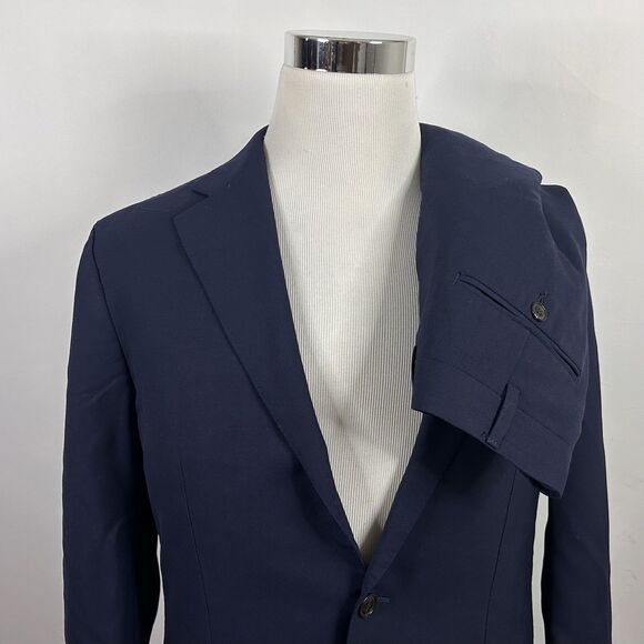 Suitsupply 44L Havana Flap Traveller Suit 36x32 100% Wool Blue Two Button Vented - Picture 1 of 13